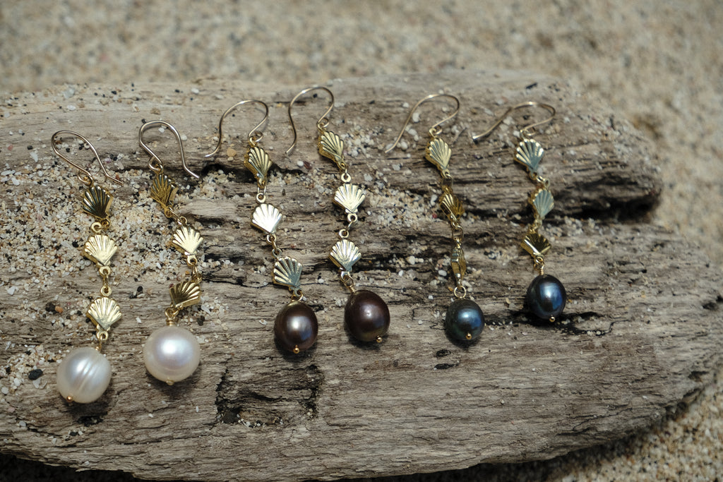 Navy Pearl Mermaid Drop Earrings